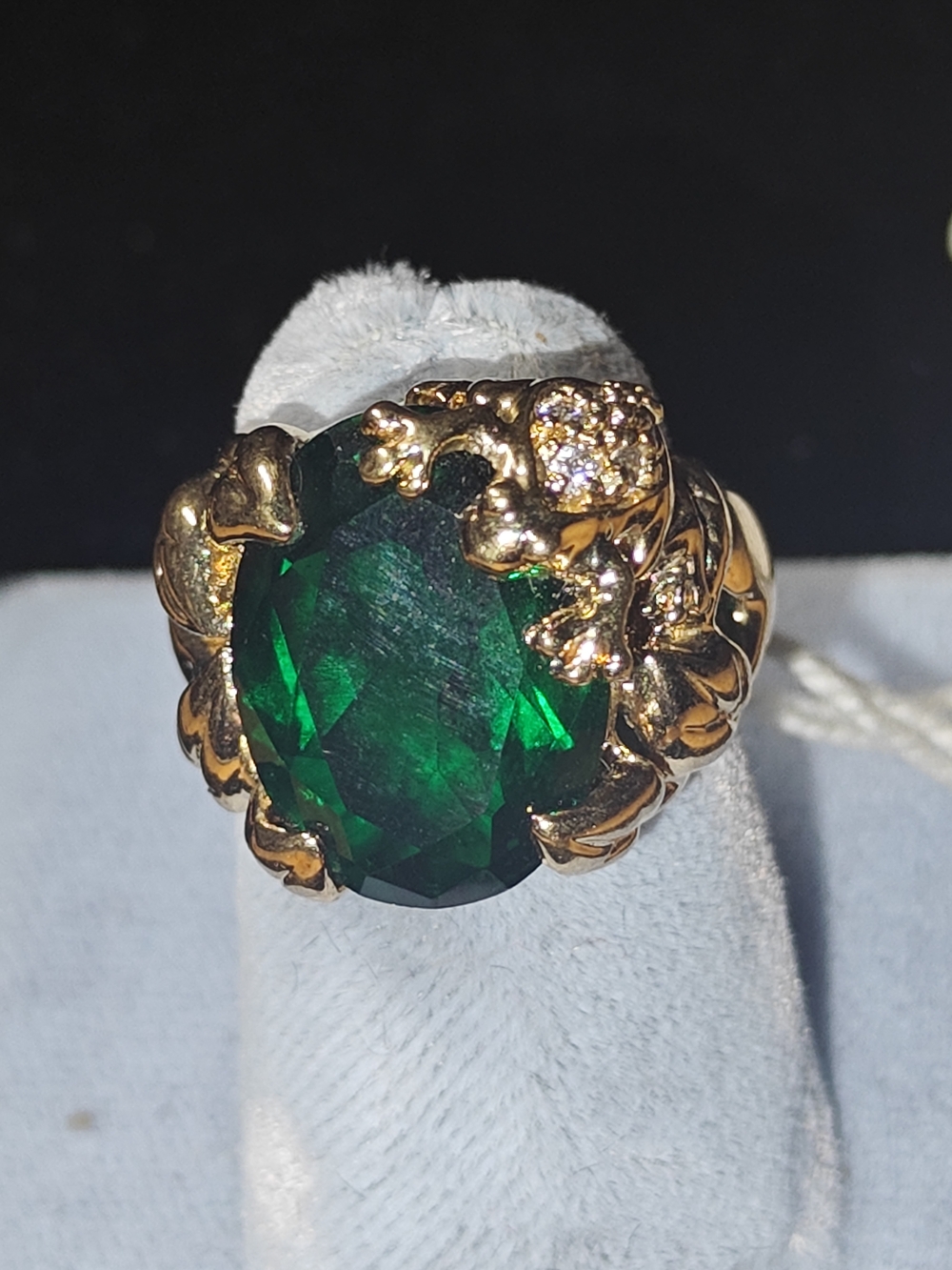 Sterling Silver Gold Plated Frog Ring Synthetic Emerald -SZ 5.5